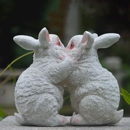 Garden Statues Bunny Decor Resin Dance Rabbit Figurine Cute Fairy Garden Decor Outdoor Statues for Patio Yard Porch Balcony Gifts for Women Mom Grandma White