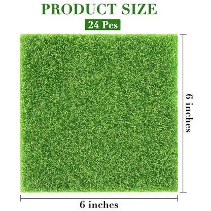 24 Pieces Fake Grass for Crafts Fairy Garden 6 x 6 Inches Artificial Garden Grass for Miniature Ornament Dollhouse DIY Decoration (24 Count)