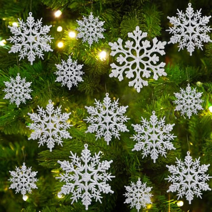 Glitter Christmas Silver Plastic Snowflake Ornaments for Winter Holiday (60 Count)