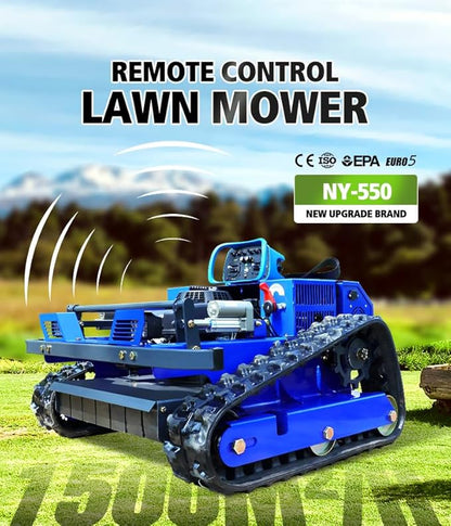 Remote Control Lawn Mower,4WD Oil-Electric Hybrid Crawler Track Mower,1.1-5.9 Inch Cutting Height Professional Landscape and Estate Mower for 100% Slope(45°) Large Turf Grass Cutting