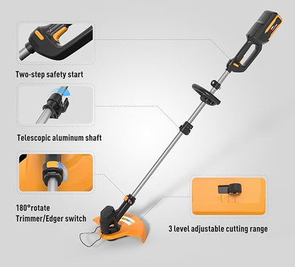 40V Cordless Weed Whacker, 4Ah Battery Powered Weed Eater, 3-Positions Adjustable Cutting Width Grass Trimmer, Telescopic Aluminum Shaft String Trimmer, Battery & Charger Included