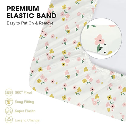 Little Grape Land Crib Sheets 2 Pack for Boys and Girls, Baby Neutral Crib Fitted Sheets for Standard Crib & Toddler Mattress, Super Soft Breathable Fitted Crib Sheet Set, Yellow Petal