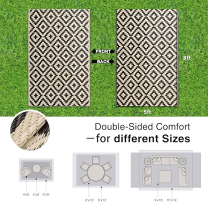 Outdoor Rug 5x8 ft Waterproof Reversible Mat