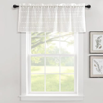 Lush Decor Farmhouse Textured Sheer Window Curtain Valance, 52"W x18"L, White