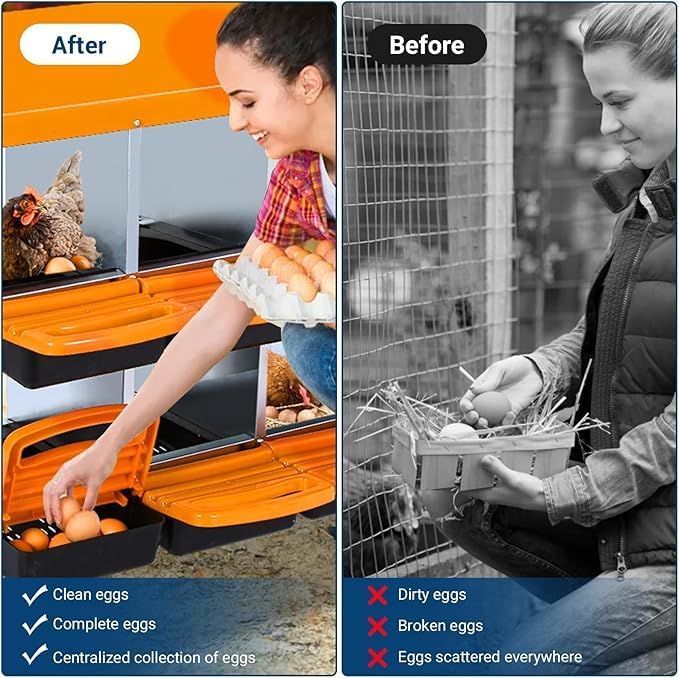 Chicken Nesting Box, 8-Compartment Egg Laying Box, Convenient for Collecting Eggs, Ventilated Poultry House Equipment in Metal Chicken Coop, Suitable for Hens and Ducks, (Orange, Without Stand)