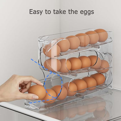 Sotfamily Clear Egg Holder for Fridge, Auto Rolling Egg Dispenser for Eggs 36 Count, FIFO Design, Space-Saving Egg Roller, Organizer, Container, Storage for Refrigerator & Kitchen Countertop(2 Packs)