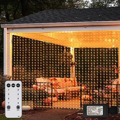 1200 LED Curtain Fairy Lights 10Ftx10Ft with Timer Remote Control Plug in (1200 Count)