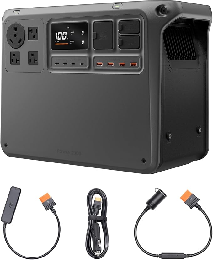 DJI Power 2000 Portable Power Station, 2048Wh LFP Battery, Compact Size, 3000W Stable Output, 0-80% Recharge in 55 Mins, Car Charging, Camping & RVs, Road Trip, Off-Grid