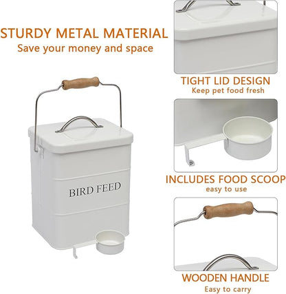Morezi Bird seed and feed storage tin with lid Included - white-coated carbon steel - tight fitting lids - storage canister tins - White