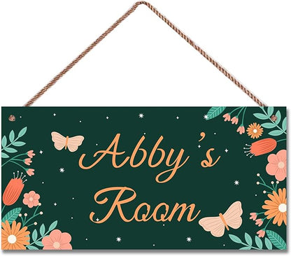 Personalized Cute Butterfly Sign Cartoon Flowers Wall Hanging Plaque Sign For Girls Room Door Décor For Nursery Boys Bedroom Home Art Decor For Kids Room