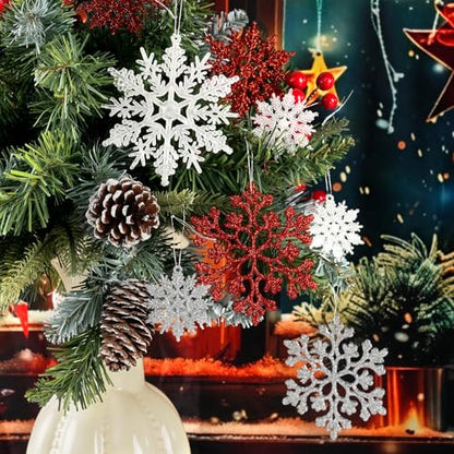 36pcs White Silver and Red Christmas Snowflake Ornaments (36 Count)