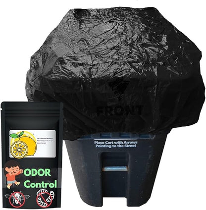 Trash Can Cover Odor Control with Elastic Band Lemon Scented Chemical Free 64 Gallon 2 Pack