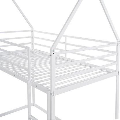 MERITLINE Metal Bunk Bed Twin Over Twin Size House Shaped Bunk Bed Frame Low Bunk Beds for Kids and Toddlers, Twin Size