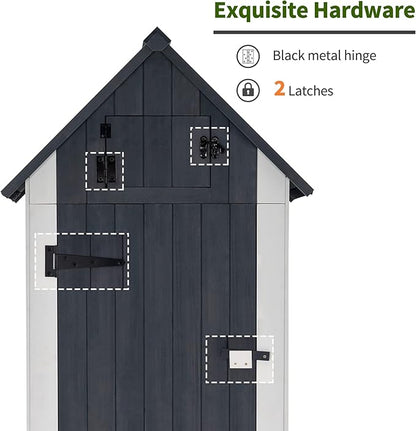MCombo Outdoor Storage Cabinet with Shelves, Wooden Outside Storage Shed with Floor, Garden Tool Shed for Patio Yard Lawn, 0770 (Gray)