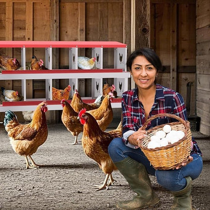 Chicken Nest Box, 10-Compartment Egg-Laying Box, Metal Hen House, Convenient for Collecting Eggs - Ventilated Poultry House Equipment - Suitable for Hens, Ducks Red,Without Stand