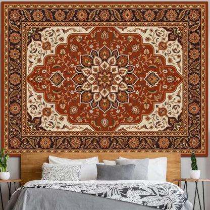 Boho Floral Tapestry Wall Hanging Hippie Indian Bohemian Mandala Tapestry Aesthetic Flower Medallion Red Small Tapestries for Mural Bedroom Living Room Dorm Decor 48 x 36 Inch