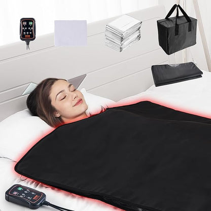VEVOR Sauna Blanket for Detoxification, Portable Far Infrared Sauna for Home, PU Sauna Bag w/Therapy Stones & Carbon Fiber Heating, 1-6 Level Adjustable Temp 95-185℉, 1-60 Minutes Timer, 75 x 35in