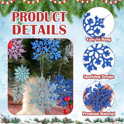 36pcs Light Purple Blue Silver Christmas Snowflake Ornaments (36 Count)
