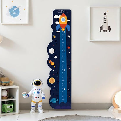 Personalized Name Growth Chart for Wall, Rocket Wood Height Chart for Kids, Height Measurement for Wall, Boy Girls Height Wall Chart Growth Measuring Ruler, Toddler Playroom Decor