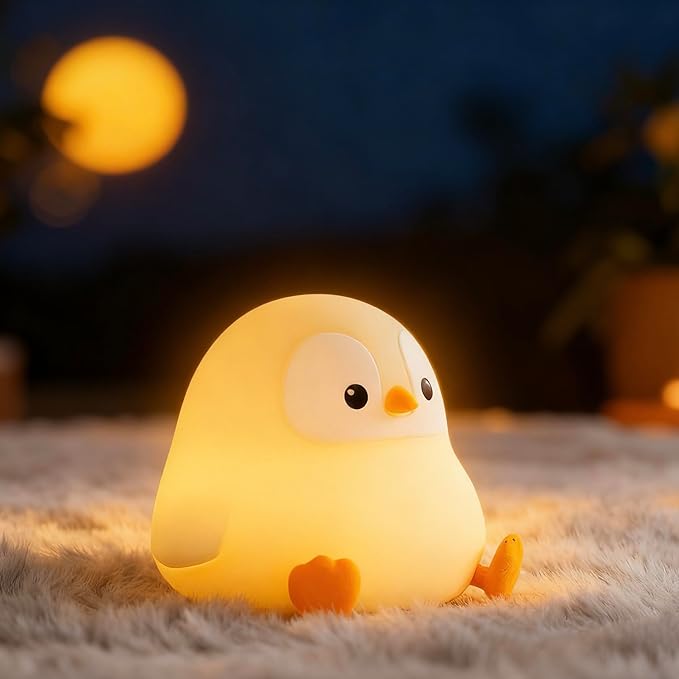 Penguin Night Light for Kids, Squishy Rechargeable Penguin Lamp, Cute White