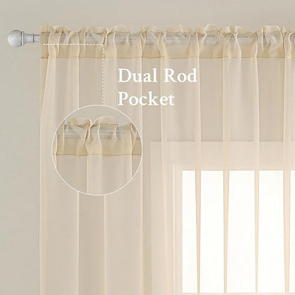 MIULEE 2 Panels Solid Color Sheer Window Curtains Elegant Window Voile Panels/Drapes/Treatment for Bedroom Living Room (54X72 Inches Cream)