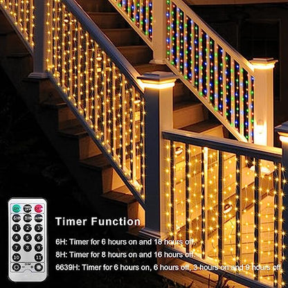20Ftx3Ft Curtain Lights Outdoor LED Fence Lights with Remote Timer (300 Count)
