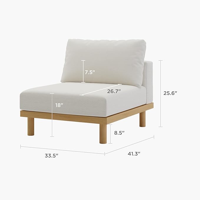 Acanva Minimalist Modular Sectional Sofa for Living Room, Wide & Deep Seat Convertible Furniture Set with Metal Frame and Movable Covers, Armless Chair, Off White