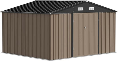 JUMMICO 8 x 10 FT Outdoor Storage Shed, Large Metal Garden Shed & Tool Sheds for Backyard Garden Patio Lawn (Brown)
