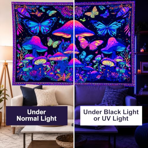 Blacklight Tapestry Butterfly Neon Decor 78 x 59 Inch