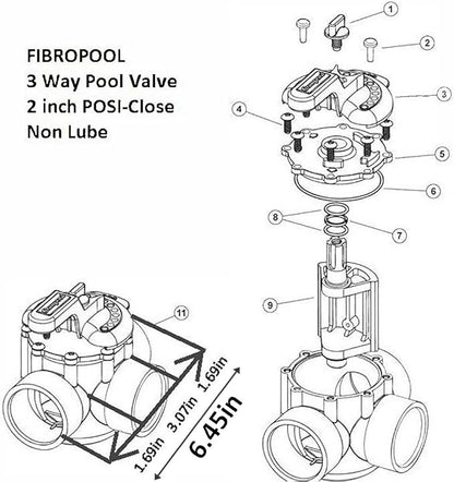 FibroPool Swimming Pool Diverter Valve - 2 Inch - 3 Way - Positive Seal & Non Lube Replacement Valve for Pools and Spas