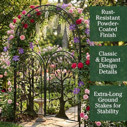 Metal Tree of Life Arched Garden Arbor with Gate
