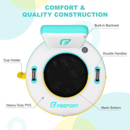 FBSPORT Inflatable River Tube for Floating Heavy Duty, PVC Water Tubes for Adults, 43" Tubing Floats Lake River Raft Lounge Chair with Cup Holder Backrest Handles Sunchill Float Ring