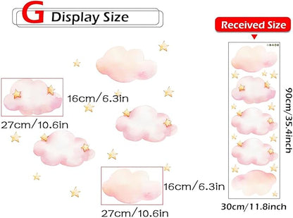 Pink Clouds and Stars Wall Stickers, sacinora Cartoon DIY Art Wall Decals Removable Vinyl Peel and Stick for Kids Baby Nursery Living Room Bedroom Children's Room Playroom Decorations