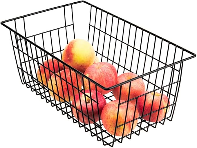 SANNO Wire Storage Baskets Freezer Baskets Farmhouse Organizer Storage Bins Large Organizer Bins for Storage, Office, Bathroom, Pantry Organization Storage Bins Rack with Handles 6 Pack