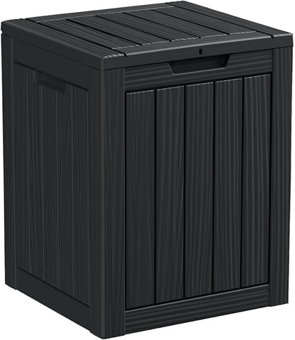 28 Gallon Deck Box,Resin Outdoor Storage Box with Lockable for Patio Furniture, Pool Accessories, Garden Tools Waterproof Outside Storage Box, Black