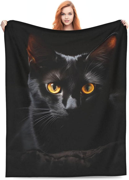 Cute Black Cat Blanket Gifts for Cat Lovers Girls Women Animal Kitten Flannel Throw Blankets for Home Couch Bed Sofa Soft Fuzzy Lightweight Decor Adults All Season 60x50 Inches