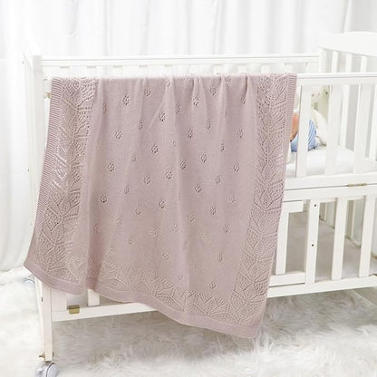LAWKUL Cellular Blanket Baby 100% Cotton Soft Newborn Babe Knit Blankets Classic Florals for Boy Girls Lavender 100x80cm