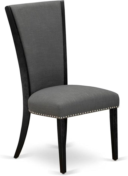East West Furniture V626VE650-5 5 Piece Dining Set Includes a Rectangle Dining Room Table with V-Legs and 4 Dark Gotham Linen Fabric Parson Chairs, 36x60 Inch, Multi-Color