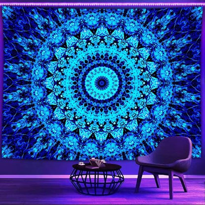Blacklight Mandala Tapestry for Bedroom