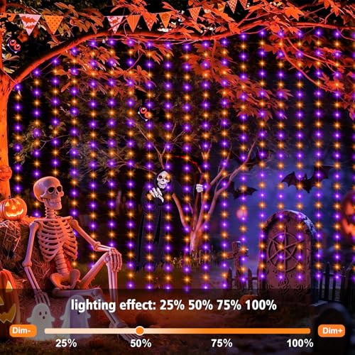 Halloween Curtain Lights Battery Operated 9.8 x 9.8Ft (300 Count)