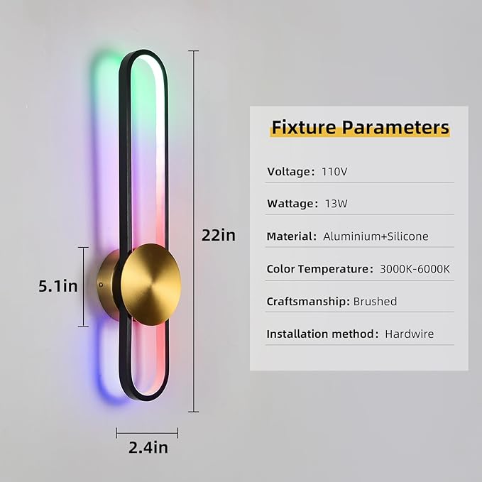JAYMP RGB Modern Wall Sconce Dimmable Remote Control LED Wall Light Fixture