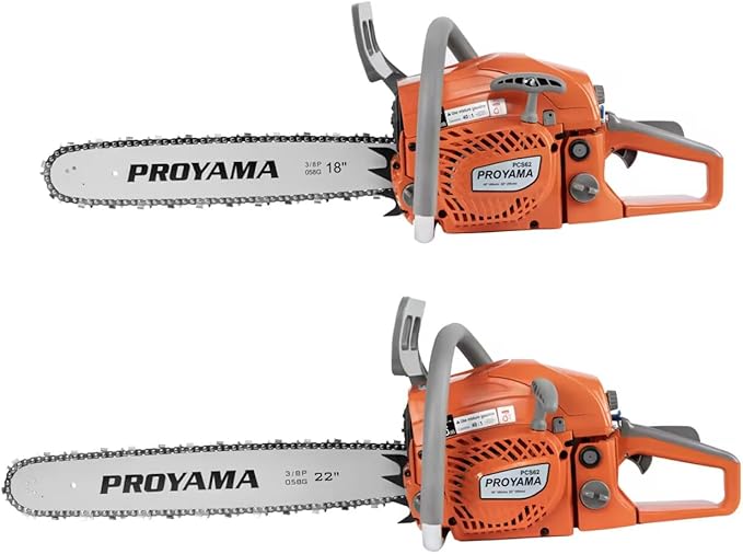 PROYAMA 62CC 2-Cycle Gas Powered Chainsaw, 22 Inch 18 Inch Handheld Cordless Petrol Chain Saw for Tree Wood Cutting