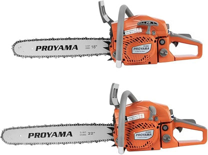 PROYAMA 62CC 2-Cycle Gas Powered Chainsaw, 22 Inch 18 Inch Handheld Cordless Petrol Chain Saw for Tree Wood Cutting