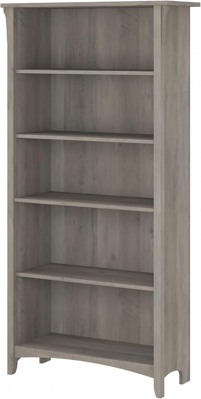 Bush Furniture Salinas 5 Shelf Bookcase in Driftwood Gray, Tall Bookshelf, Large Book Shelf for Living Room, Home Office, or Entryway