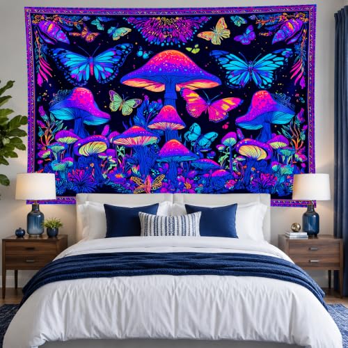 Blacklight Tapestry Butterfly Neon Decor 78 x 59 Inch