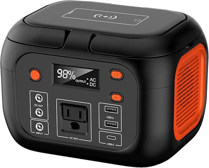 Portable Power Station 97Wh Backup Lithium Battery, Solar Generator Power Bank Station Fasting Charging 150W with Wireless Charging LED Flashlight Power Supply for Home Camping RV Emergency