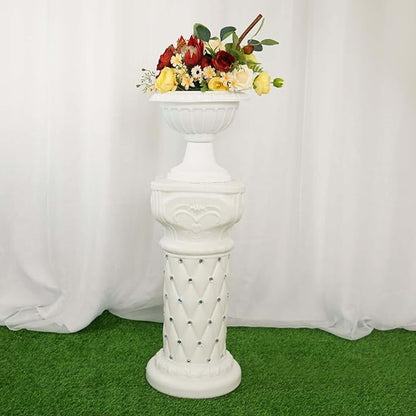 Efavormart 2 Pack 25" Tall White PVC 10mm Crystal Beaded Studded French Inspired Pedestal Column Stand for Floral Arrangements, Wedding, Aisle Decor, DIY Background Designing