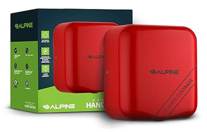 Alpine Automatic Hand Dryers for Bathrooms Commercial High Speed 110-120V Stainless Steel Electric Hand Dryer, Plug In & Hardwire Options with Air Filter, ADA & UL Compliant & 5 Years Coverage (Red)