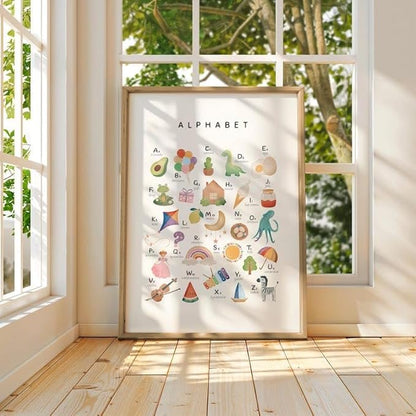 OZCONO Alphabet Numbers Poster, Vibrant ABC Counting Chart Kids, Playroom Wall Decor Art, Homeschool Education Guide (Unframed) (11x14)