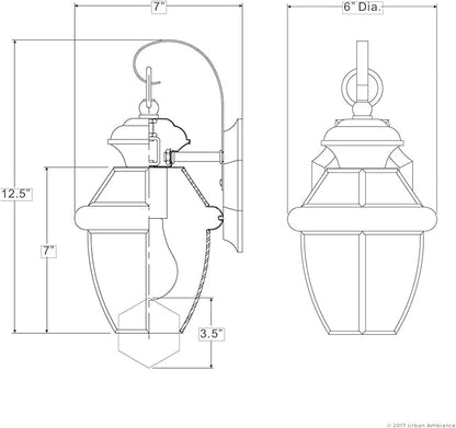 Urban Ambiance Luxury Colonial Outdoor Wall Light, Small Size: 11.5" H x 7" W, with Tudor Style Elements, Versatile Design, Classy Aged Silver Finish and Beveled Glass, UQL1141